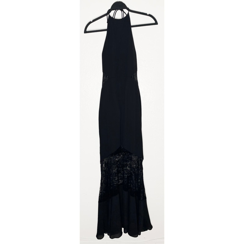 Womens Fame And Partners Chantilly Halter Floor Length Backless Black Lace Dress - Picture 5 of 13